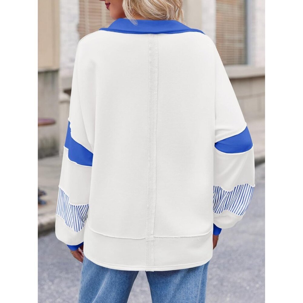 Women's Oversized Color Block Sweatshirt Cotton Polyester V Neck Casual - Picture 3 of 6